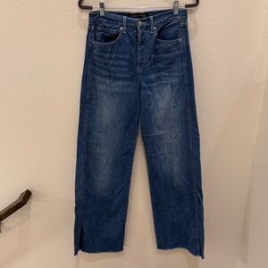 Veronica Beard Wide Leg Jeans 27 Lakeshore Wash Raw Hem Button Fly High Rise